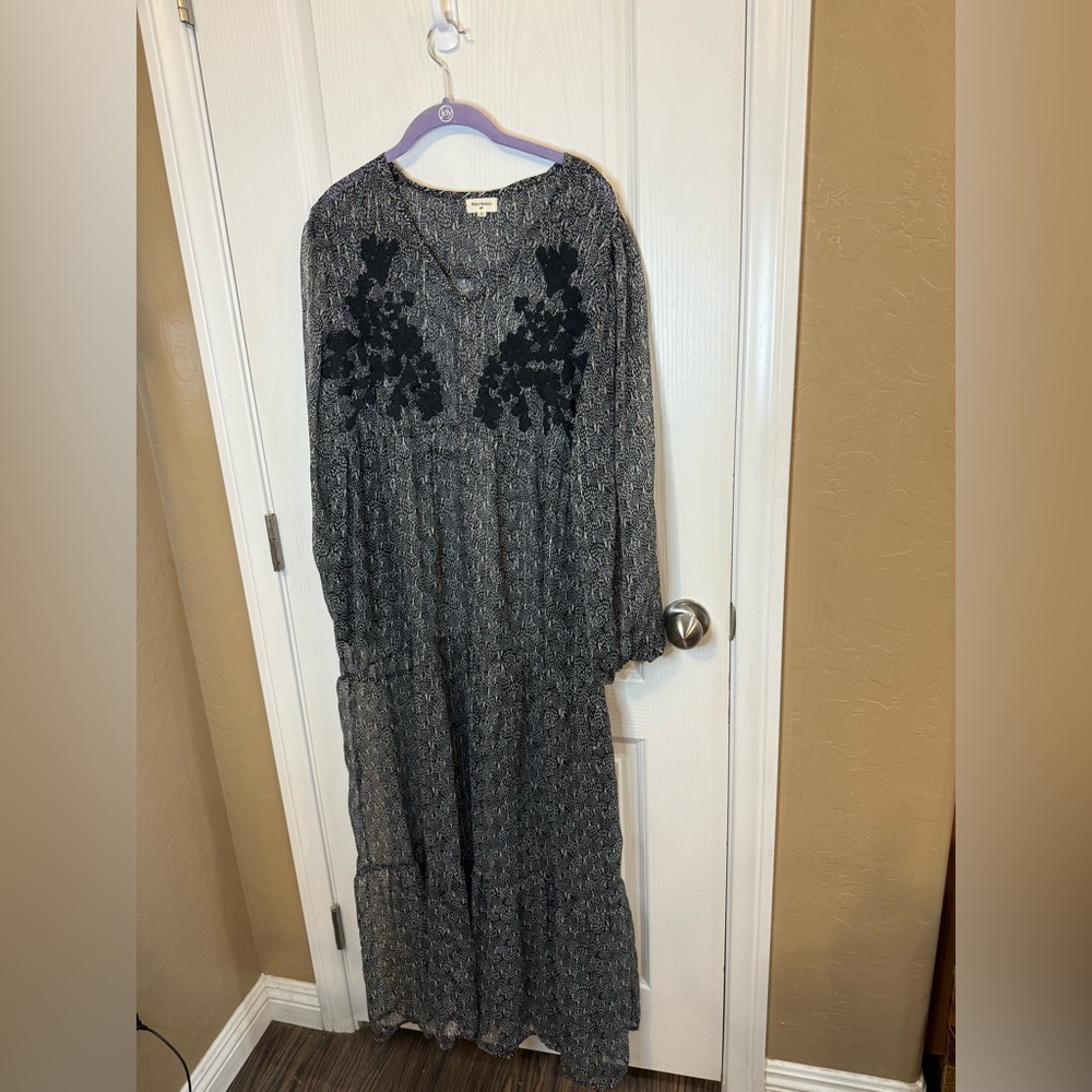 Cost Plus World Market Black and Gray Long Sleeve Dress